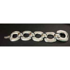 Vintage LERU Silver Tone Smooth & Textured Link chunky  Chain Bracelet 6.5"